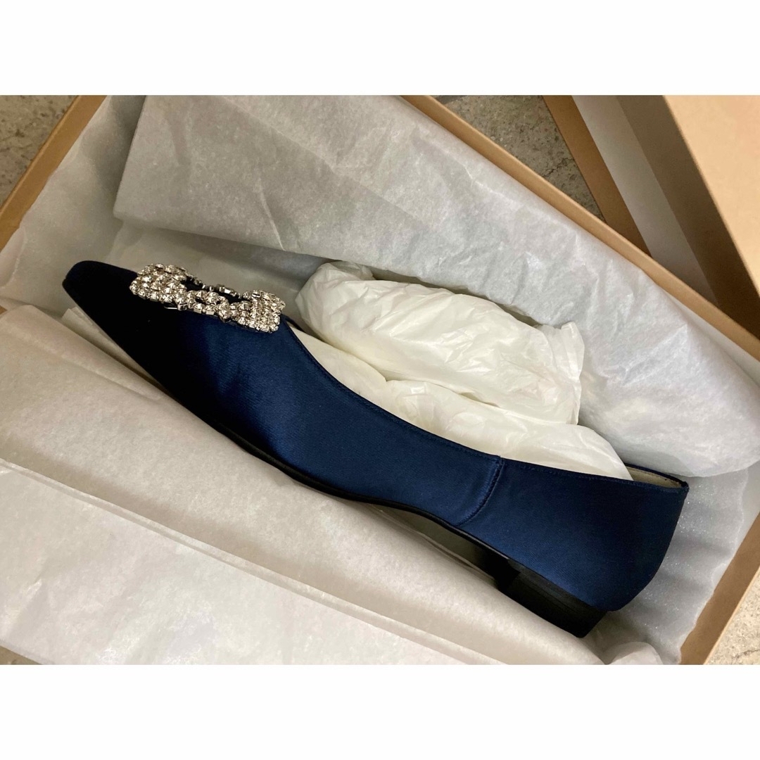 OHGA】サテンビジューパンプス ネイビー24.0 新品・未使用 OHGA】サテンビジューパンプス ネイビー24.0 新品・未使用