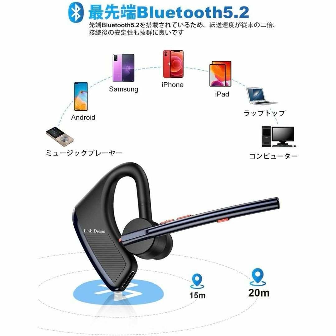 bluetoothイヤホン 片耳 ワイヤレスイヤホンマイク付き スマホ/家電/カメラのオーディオ機器(ヘッドフォン/イヤフォン)の商品写真