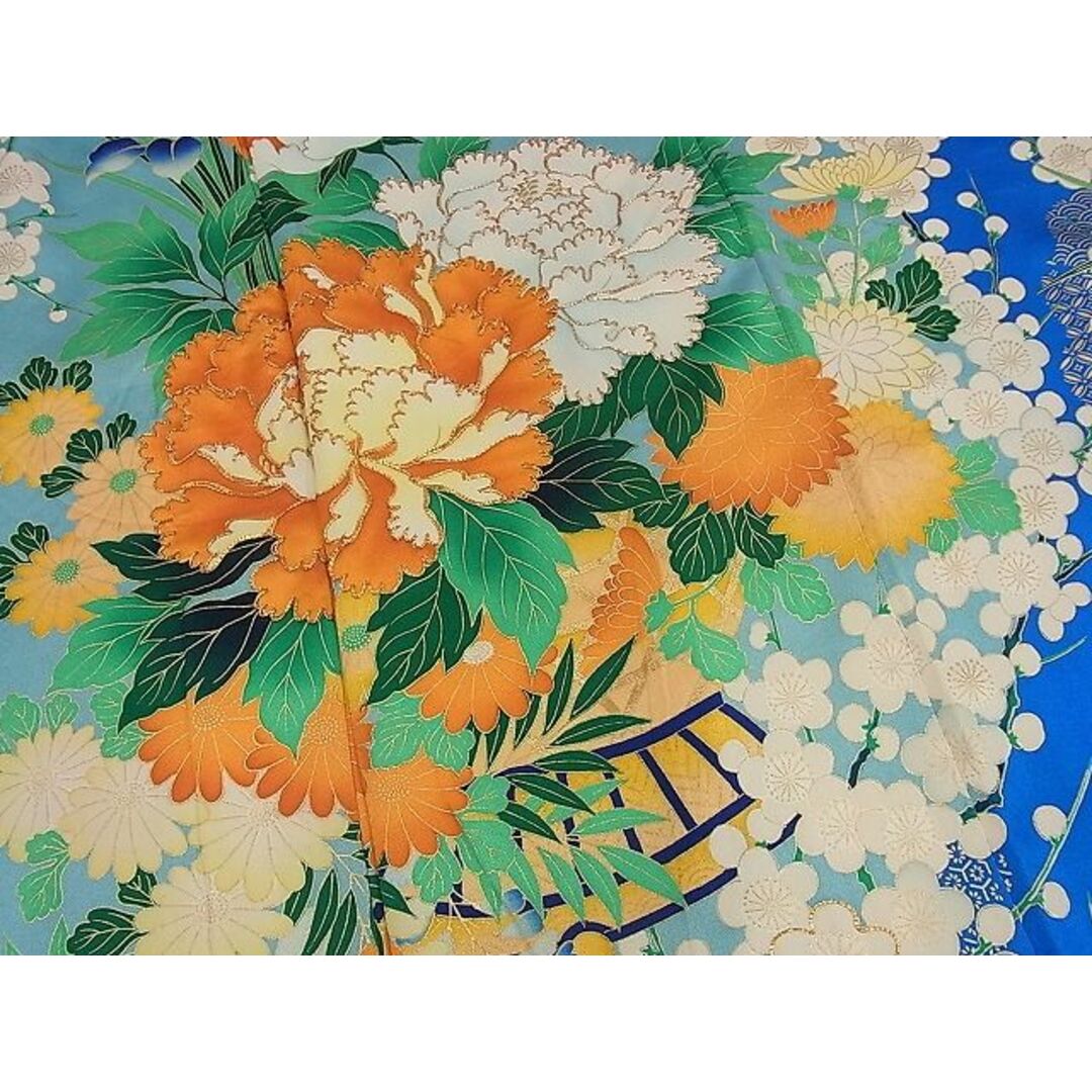 平和屋野田店■豪華振袖　駒刺繍　牡丹花籠文　金彩　逸品　BAAC4035yt レディースの水着/浴衣(振袖)の商品写真