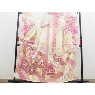 平和屋野田店■豪華振袖　駒刺繍　立波吉祥地紙花文　金銀彩　逸品　BAAC3888gt(振袖)