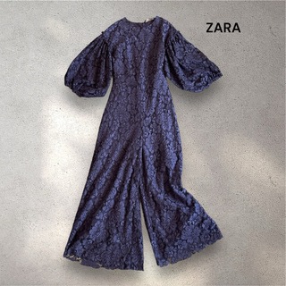 ZARA 総レース パンツドレス オールインワン XSサイズ 黒 サロペット(その他)