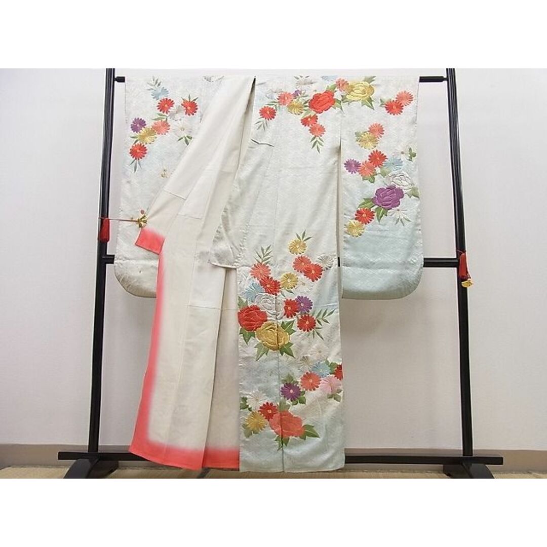 平和屋野田店■豪華振袖　総刺繍　牡丹花文　暈し染め　金銀糸　逸品　BAAC8662pk レディースの水着/浴衣(振袖)の商品写真