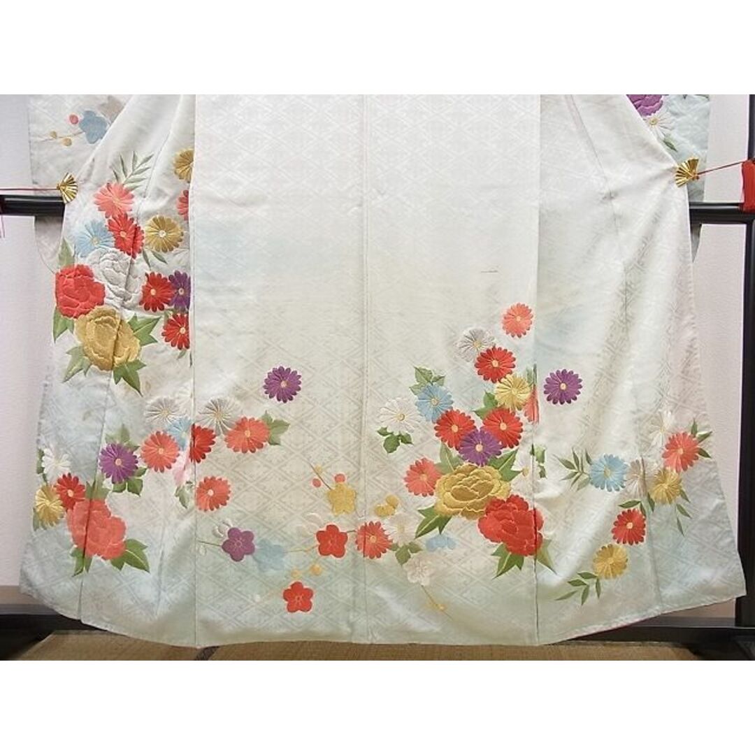 平和屋野田店■豪華振袖　総刺繍　牡丹花文　暈し染め　金銀糸　逸品　BAAC8662pk レディースの水着/浴衣(振袖)の商品写真