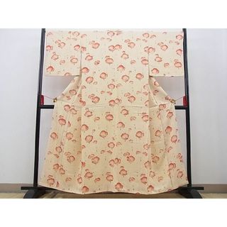 平和屋野田店■上質な小紋　紅白椿　逸品　BAAC3177kg(着物)