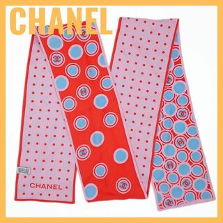 シャネル(CHANEL)のシャネル ココマーク ドット スカーフ バンドー シルク ピンク リバーシブル(バンダナ/スカーフ)