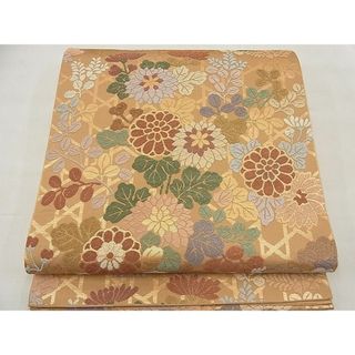 平和屋野田店■六通柄袋帯　唐織　竹垣草花文　金糸　逸品　BAAC6258ea(帯)