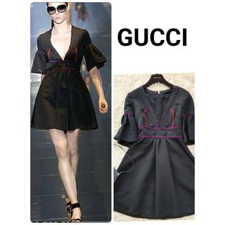 グッチ(Gucci)の良品 グッチ ランウェイモデル シルク ミニワンピース チュニック ブラック(ミニワンピース)