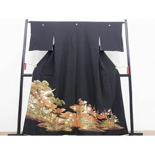 平和屋野田店■豪華黒留袖　尾長鳥菊松花文　金彩　逸品　BAAC6385gt(着物)