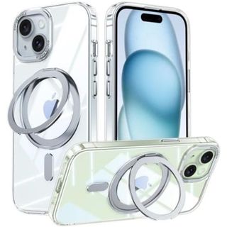 iPhone 15 ケース  360°回転スタンド トラップ穴付き 半透明 (iPhoneケース)