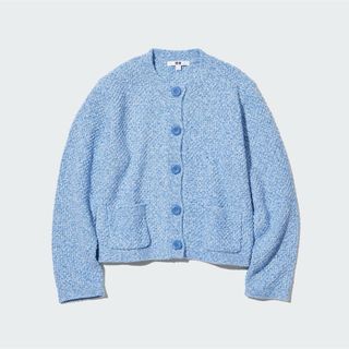 ユニクロ(UNIQLO)のユニクロ　ニットショートジャケット　ブルー(カーディガン)