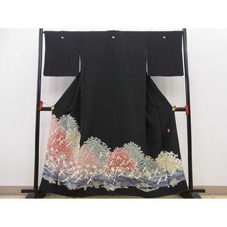 平和屋野田店■豪華黒留袖　友禅　作家物　遠山風景飛鶴花文　逸品　BAAC7453pk(着物)