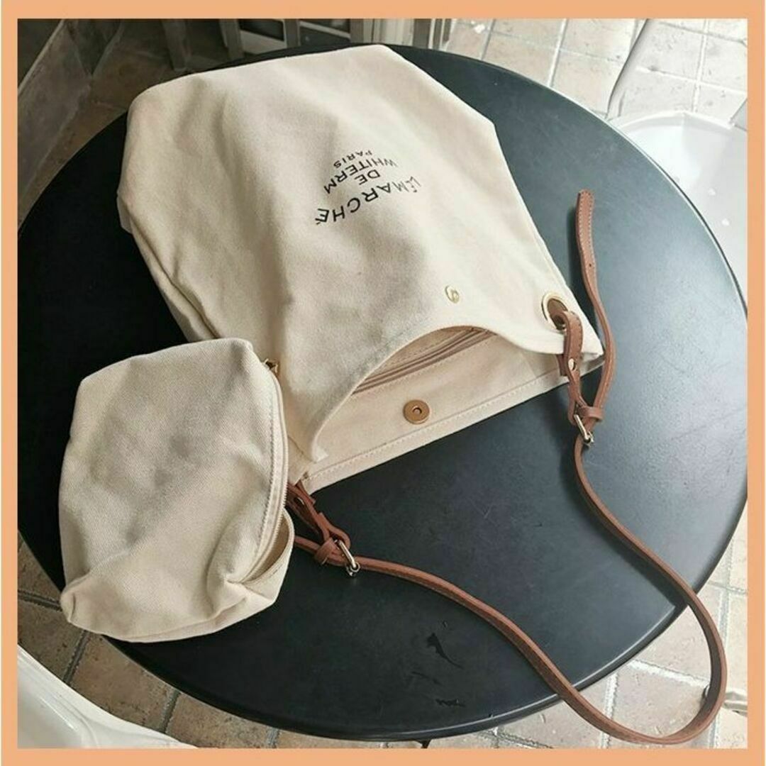 ポーチ付 キャンバストートバッグ 新品 ショルダーバッグ キャンバス 韓国 レディースのバッグ(トートバッグ)の商品写真