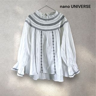 nano・universe - ナノユニバース 刺繍ブラウス 36サイズ プルオーバー スモック　白 ホワイト