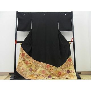 平和屋野田店■豪華黒留袖　駒刺繍　向松喰鶴吉祥花唐草文　金彩　逸品　BAAB1801cw(着物)