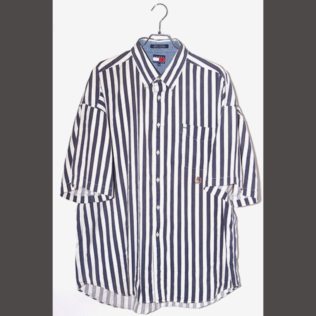 TOMMY HILFIGER(トミーヒルフィガー)の90s トミーヒルフィガー フラッグタグ ストライプ 半袖シャツ XL メンズのトップス(シャツ)の商品写真