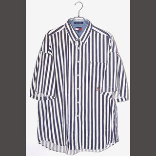 トミーヒルフィガー(TOMMY HILFIGER)の90s トミーヒルフィガー フラッグタグ ストライプ 半袖シャツ XL(シャツ)