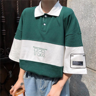 ポロシャツ ビッグシルエット 韓国 夏服 レディース カジュアル(ポロシャツ)