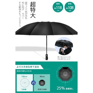 折り畳み傘　ワンタッチ　晴雨兼用　ブラック　自動開閉　大きい　高強度　UVカット(傘)