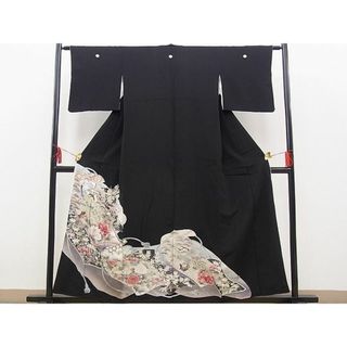 平和屋野田店■豪華黒留袖　駒刺繍　孔雀牡丹花絵巻　銀彩　逸品　BAAC1796hv(着物)