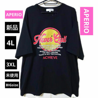 新品 4L APERIO 半袖 Tシャツ 黒 大きいサイズ トップス 3XL(Tシャツ/カットソー(半袖/袖なし))