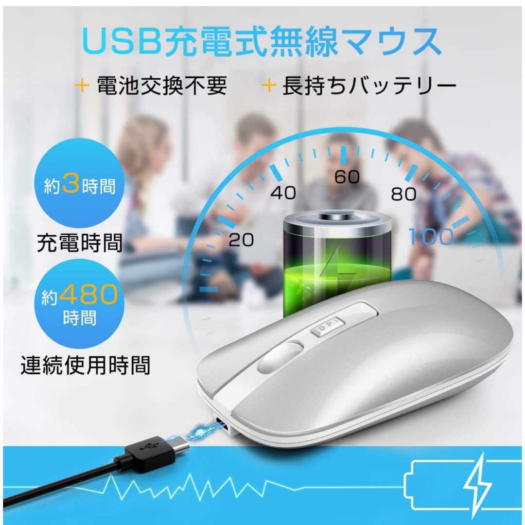 ワイヤレスマウス Bluetooth 5.1 薄型静音2.4GHz 光学式高精度 スマホ/家電/カメラのPC/タブレット(PC周辺機器)の商品写真