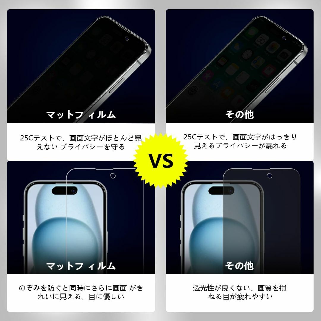 iphone15Plus フィルム のぞき見防止 iphone15Plus ガラ スマホ/家電/カメラのスマホアクセサリー(その他)の商品写真