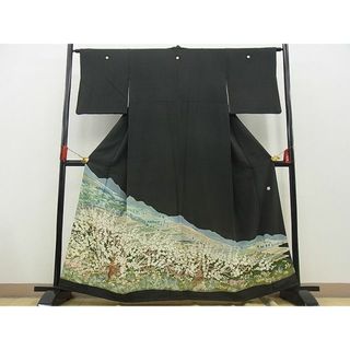 平和屋野田店■豪華黒留袖　友禅　作家物：昭彦　遠山樹林枝花文　逸品　BAAC1445fw(着物)