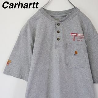 carhartt - 【ヘンリーネック】カーハート／Tシャツ　企業ロゴ　USA規格　Mサイズ　グレー