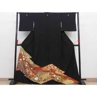 平和屋野田店■豪華黒留袖　刺繍　草花文　金彩　逸品　BAAC1942hj(着物)