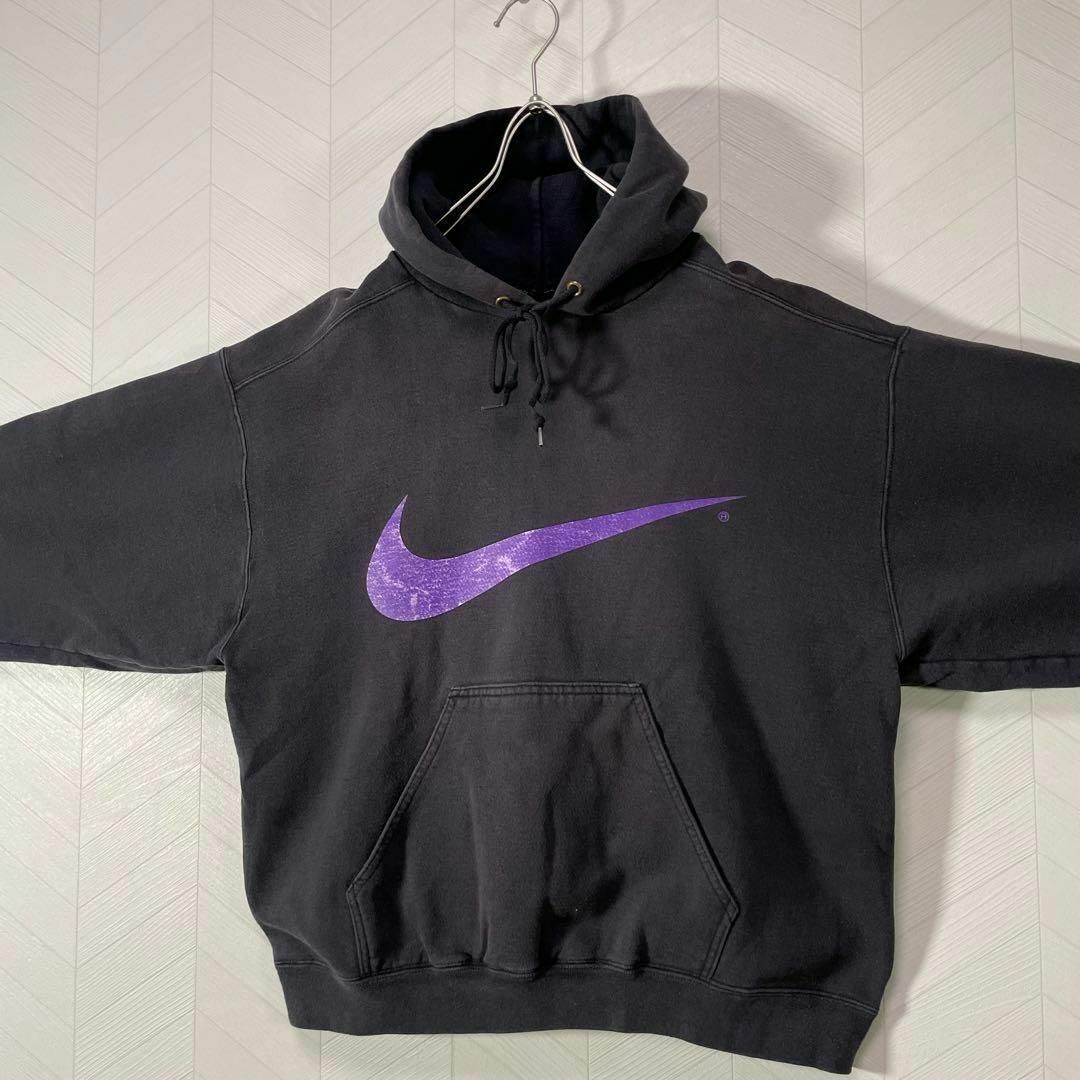 NIKE(ナイキ)の超激レア USA製 90s ナイキ パーカー スウェット ビックスウッシュ 墨黒 メンズのトップス(パーカー)の商品写真