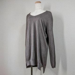 アンタイトル(UNTITLED)の【アンタイトル】ニット　シルク　カシミヤ　美品　Vネック　チュニック　グレー(ニット/セーター)