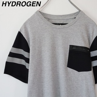 HYDROGEN - 【希少】ハイドロゲン／Tシャツ　ポケット　ボーダー柄　グレー×黒　モノトーン　S