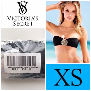 ヴィクトリアズシークレット(Victoria's Secret)のレア 新品 水着 ヴィクトリアシークレット ブラトップ 黒 ブローチ XS(水着)