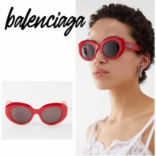 バレンシアガ(Balenciaga)のバレンシアガ  オーバル サングラス レッド × グレー BB0235S W(サングラス/メガネ)