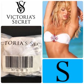 ヴィクトリアズシークレット(Victoria's Secret)のレア 新品 水着 ヴィクトリアシークレット ブラトップ  S 白 ブローチ(水着)