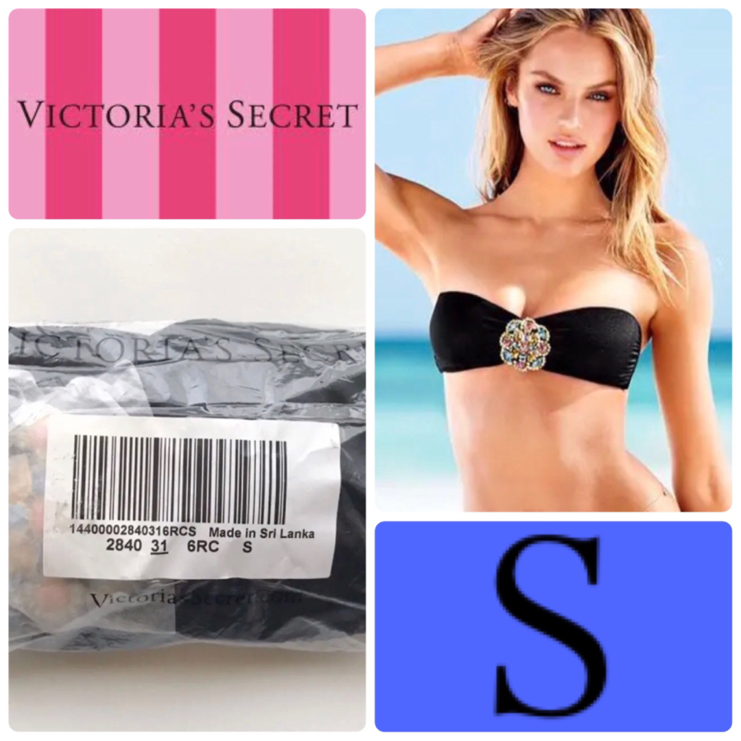 Victoria's Secret(ヴィクトリアズシークレット)のレア 新品 水着 ヴィクトリアシークレット ブラトップ 黒 ブローチ S レディースの水着/浴衣(水着)の商品写真