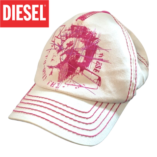 ディーゼル(DIESEL)のDIESEL ホワイト ピンク 刺繍ロゴ キャップ(キャップ)