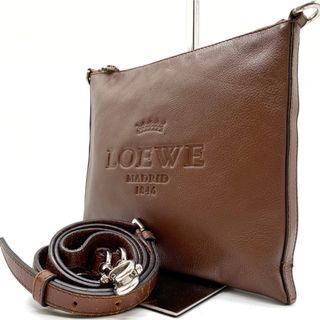 ロエベ(LOEWE)の【美品】ロエベ ショルダーバッグ ヘリテージ ロゴ型押し オールレザー ブラウン(ショルダーバッグ)