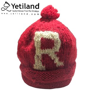 YETI LAND レッド R ネパール ハンドメイド ビーニー ニットキャップ(ニット帽/ビーニー)