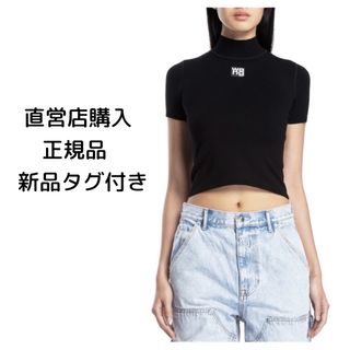 alexanderwang ボディコンニットロゴパッチモックネックトップス