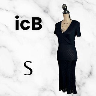 アイシービー(ICB)の美品✨【icB】タイトニットロングワンピース　Ｖネック　透け感　ブラック　S(ロングワンピース/マキシワンピース)