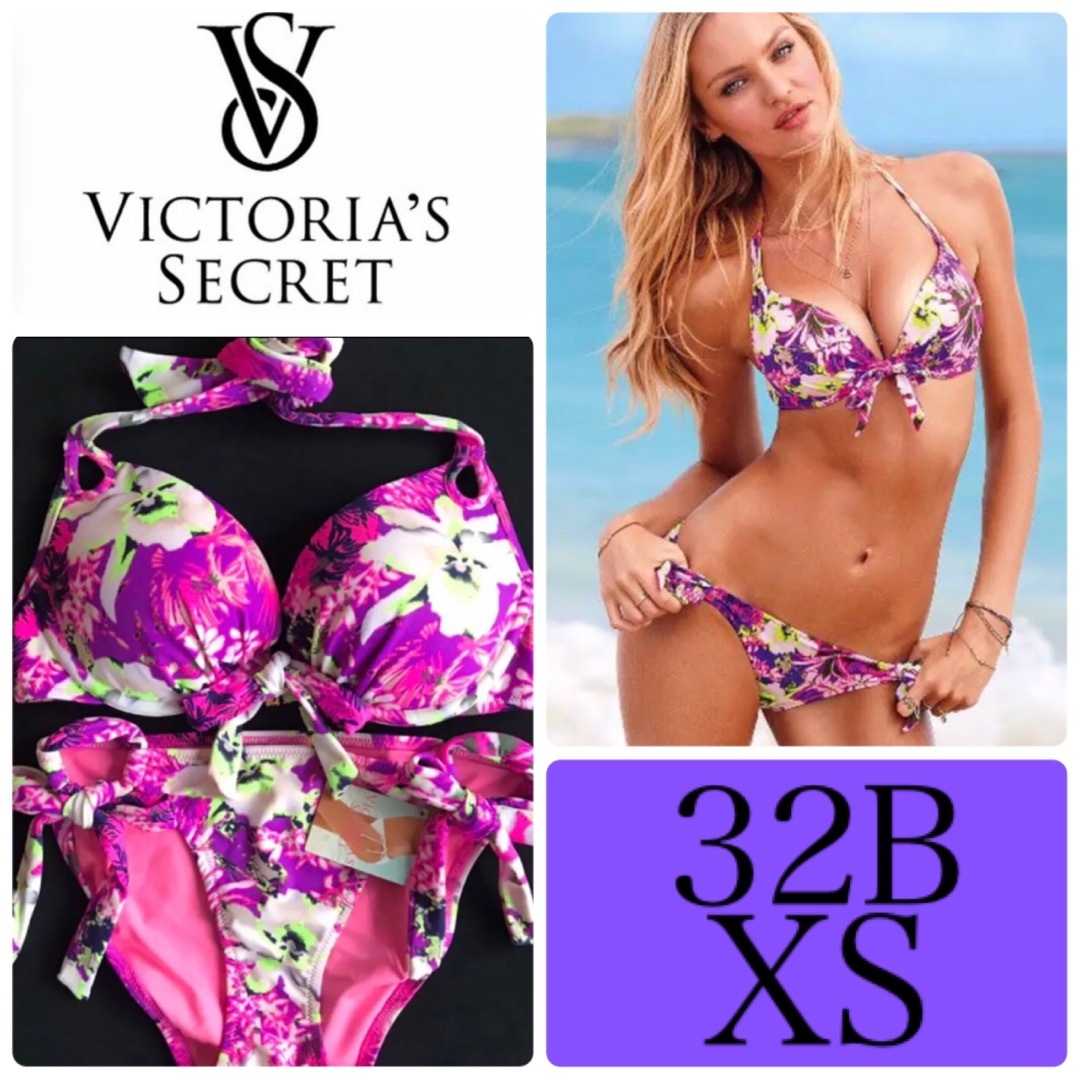 Victoria's Secret(ヴィクトリアズシークレット)のレア 新品 ヴィクトリアシークレット水着 パープル花柄  XS レディースの水着/浴衣(水着)の商品写真