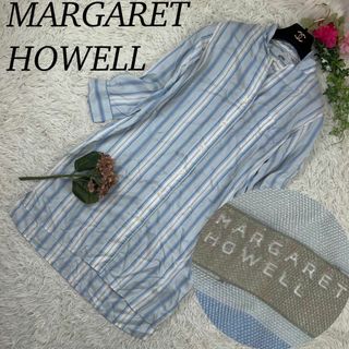 MARGARET HOWELL - マーガレットハウエル レディース ロングシャツ ブルー ホワイト フリーサイズ