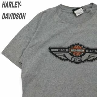 ハーレーダビッドソン(Harley Davidson)の希少 ハーレーダビッドソン Tシャツ XL相当 グレー プリント 100周年(Tシャツ/カットソー(半袖/袖なし))
