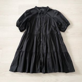 ザラ(ZARA)のZARA ザラ チュニックシャツワンピース  ティアード ブラック Lサイズ(ひざ丈ワンピース)