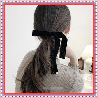 ♡ シンプル　ベロアリボン　ヘアクリップ　ヘアアクセサリー　ブラック　黒♡