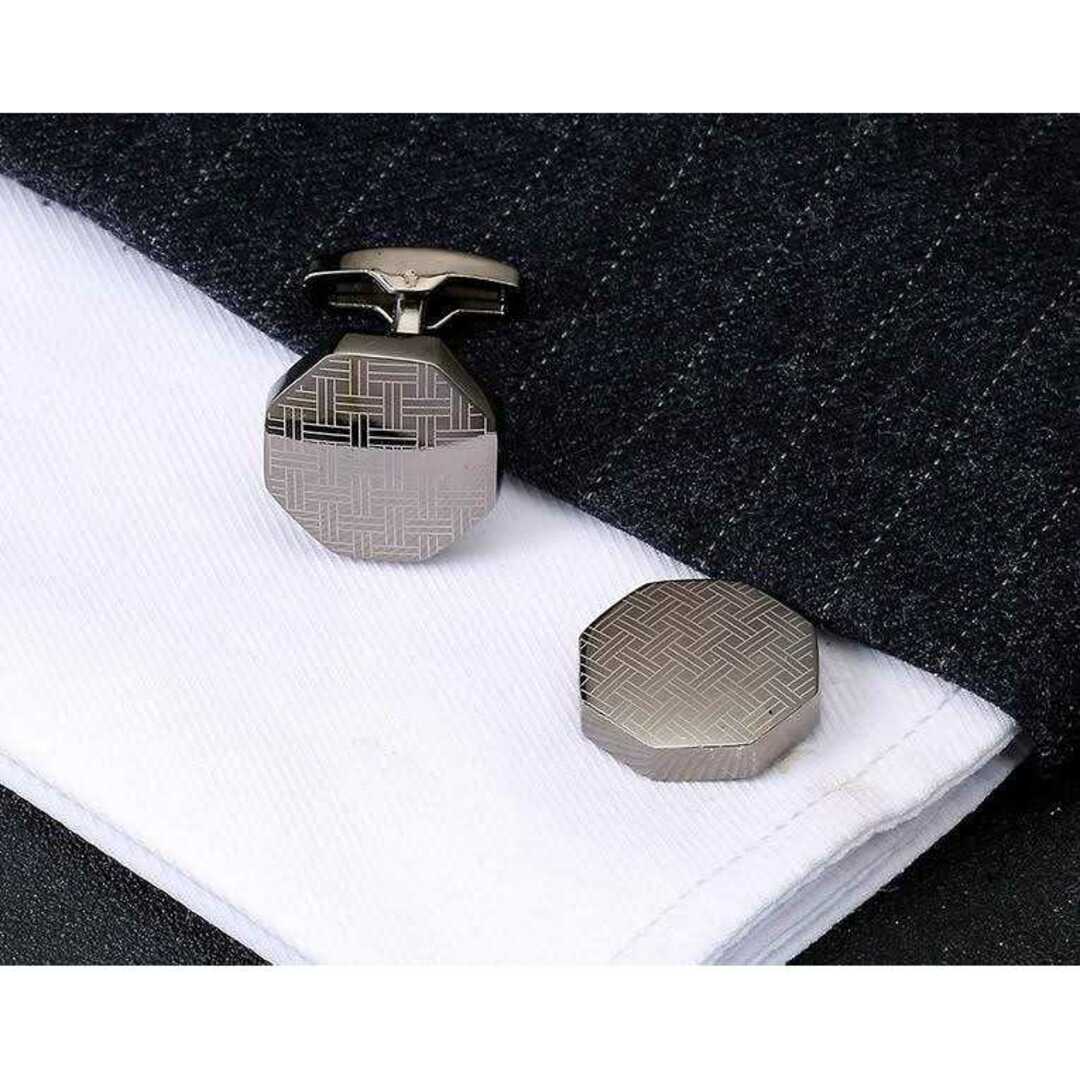 六角形シルバー 高級感溢れるカフスボタン カフスリンクス タイピン メンズのファッション小物(カフリンクス)の商品写真