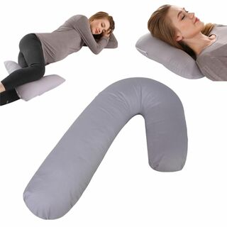 【色: グレー】L字型枕 抱き枕 妊婦 横向き寝専用 だきまくら 大きいサイズ (枕)