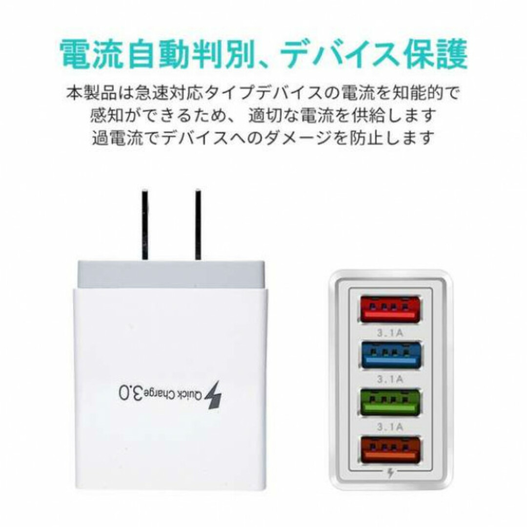 急速充電器 USBコンセント 急速充電 　4ポート AC アダプタ 　レッド スマホ/家電/カメラのスマートフォン/携帯電話(バッテリー/充電器)の商品写真