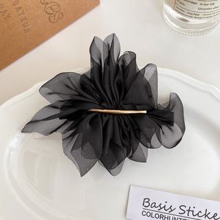 BLACK バレッタ ベージュ チュール 透け感 上品 ヘアアクセサリー 韓国